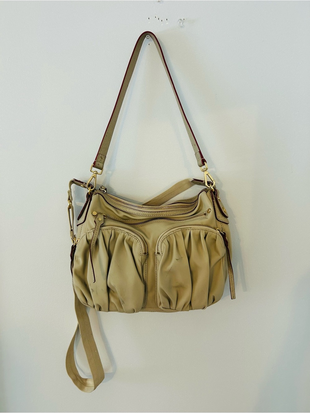 MZ Wallace Paige Crossbody Handbag Tan Nylon Shoulder Bag
